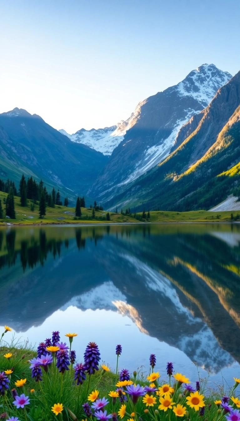 iPhone Gorgeous AI Spring Mountain Reflection Masterful Background Royalty-Free Image